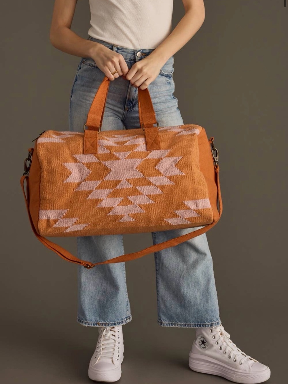 Aztec-Pattern Rust Orange Travel Weekender Bag